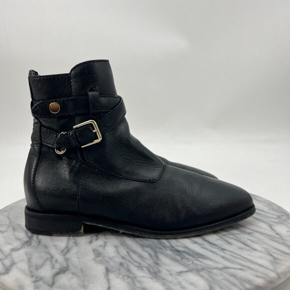 Jimmy Choo Mitchell Flat Strap Ankle Boots Women 36 Black Leather Buckle Accent - Picture 2 of 14